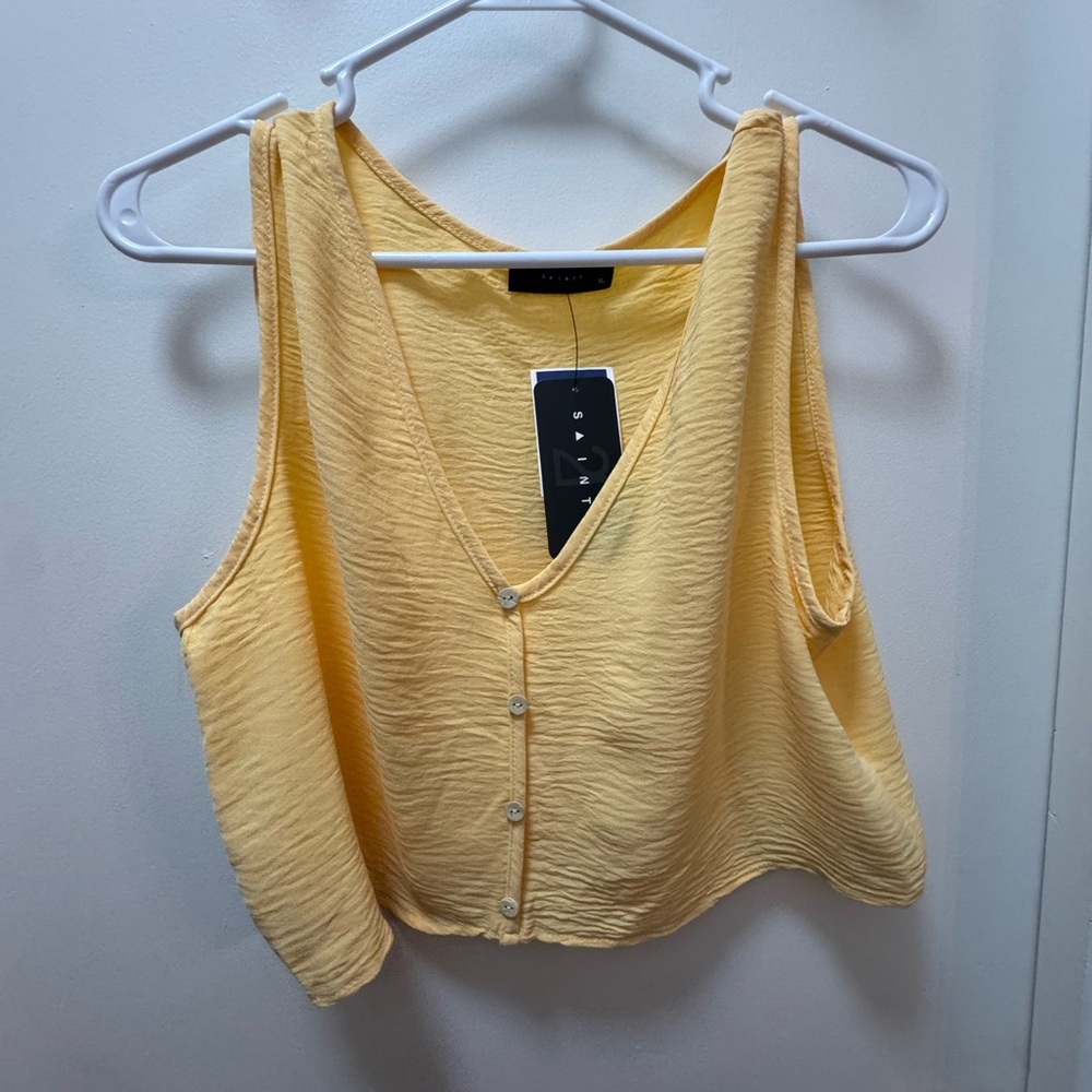 Yellow/Orange V-Neck Buttoned Women's Top